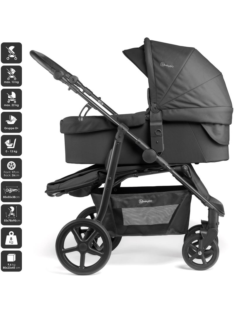 Cochecito 3 en 1 con silla de auto, capazo y asiento deportivo Evolution Black – babyGO Negro - Kiabi