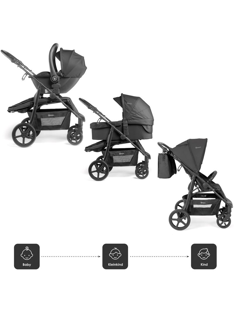 Cochecito 3 en 1 con silla de auto, capazo y asiento deportivo Evolution Black – babyGO Negro - Kiabi