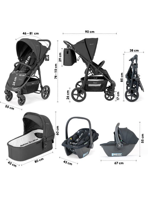 Cochecito 3 en 1 con silla de auto, capazo y asiento deportivo Evolution Black – babyGO - Kiabi