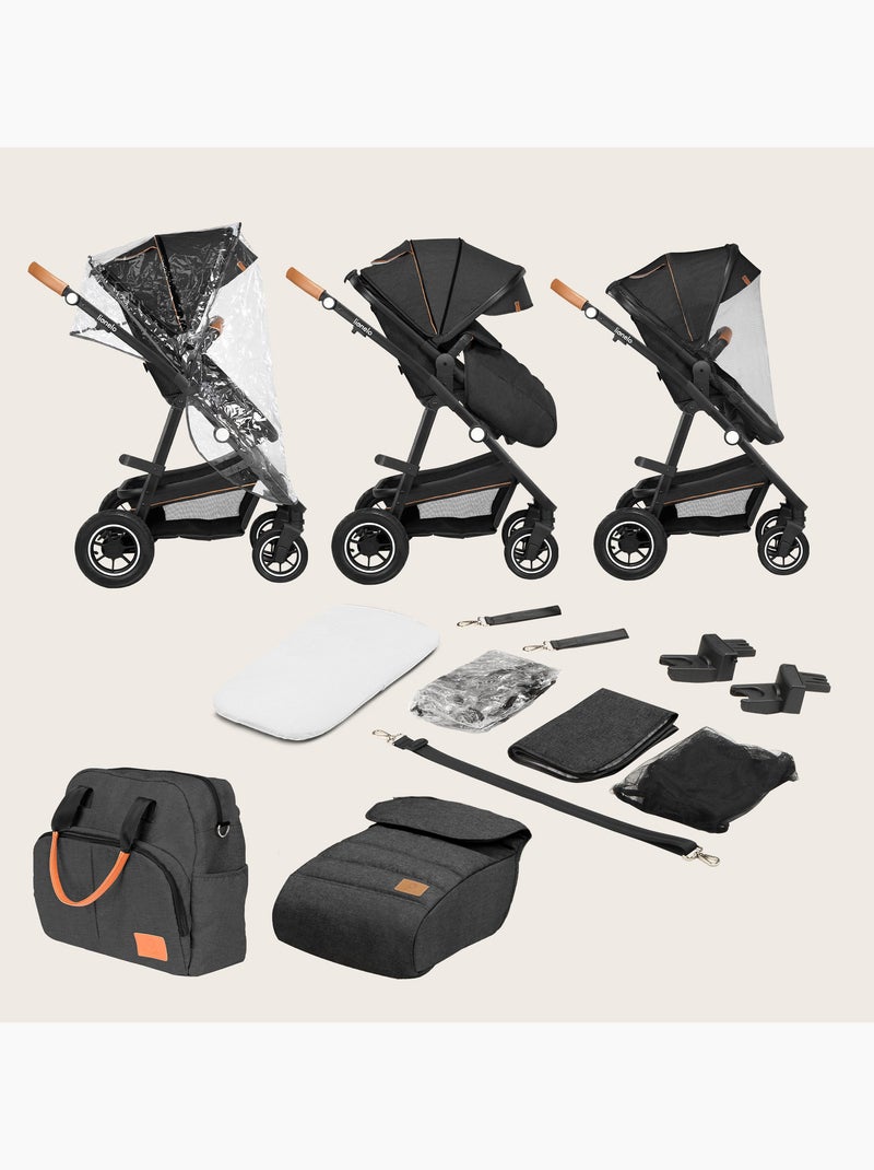 Cochecito 3 en 1 LIONELO Amber - 0-22 kg - Cochecito, capazo, silla de coche, bolso y accesorios Gris oscuro - Kiabi