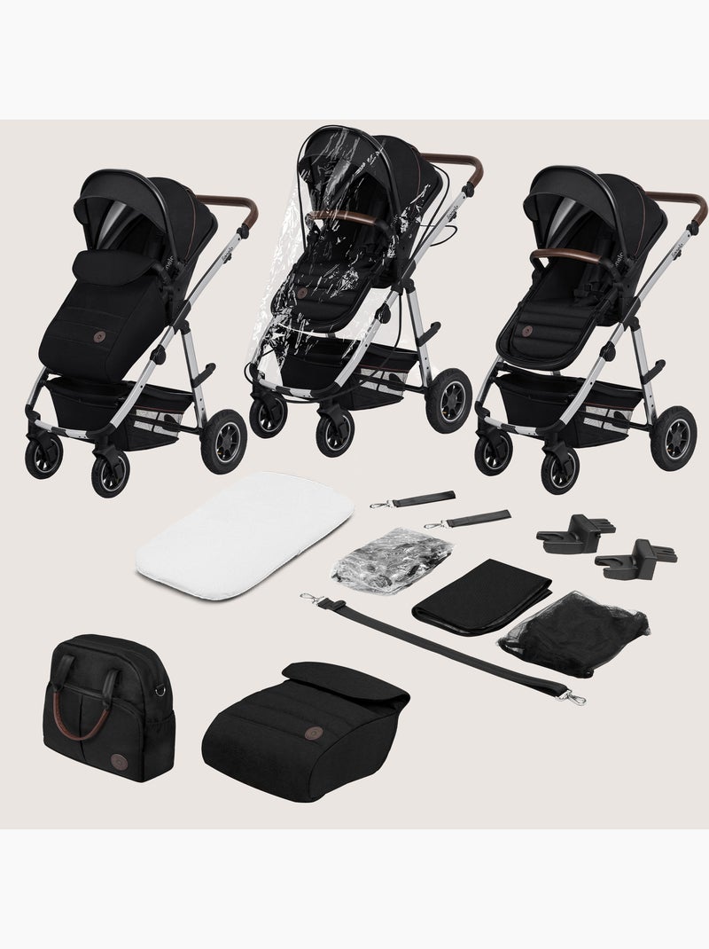 Cochecito 3 en 1 LIONELO Amber - 0-22 kg - Cochecito, capazo, silla de coche, bolso y accesorios Negro Plateado - Kiabi