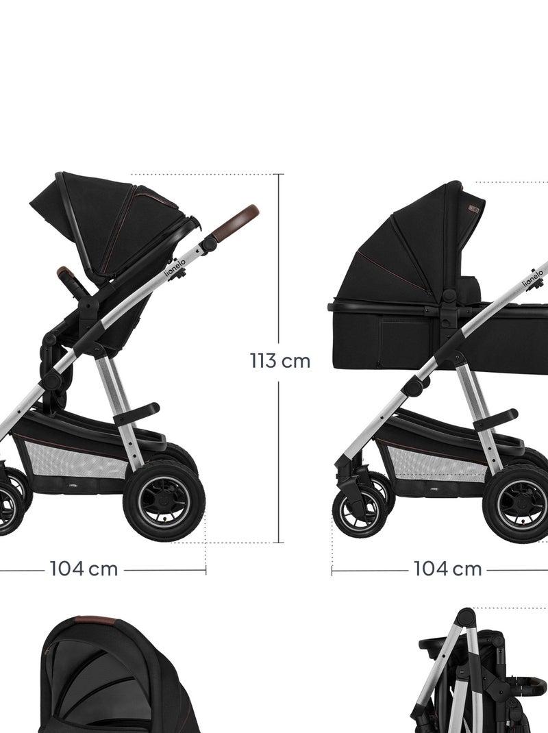 Cochecito 3 en 1 LIONELO Amber - 0-22 kg - Cochecito, capazo, silla de coche, bolso y accesorios Negro Plateado - Kiabi
