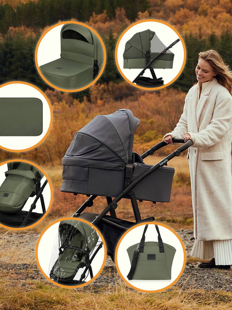 Cochecito 3 en 1 LIONELO Amber Plus: Pack de cochecito, capazo, silla de auto, bolso y accesorios Verde - Kiabi