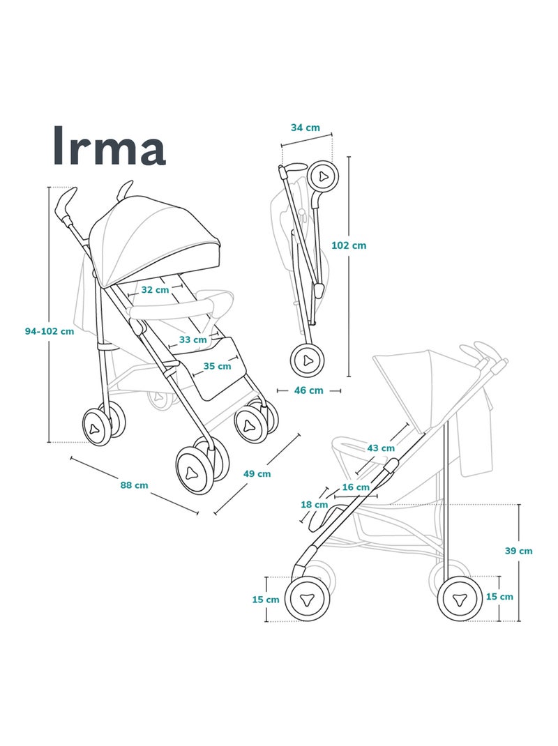 Cochecito compacto LIONELO Irma - 6-36 meses - Mosquitera incluida - Ligero - Amortiguadores delante Gris rosa - Kiabi