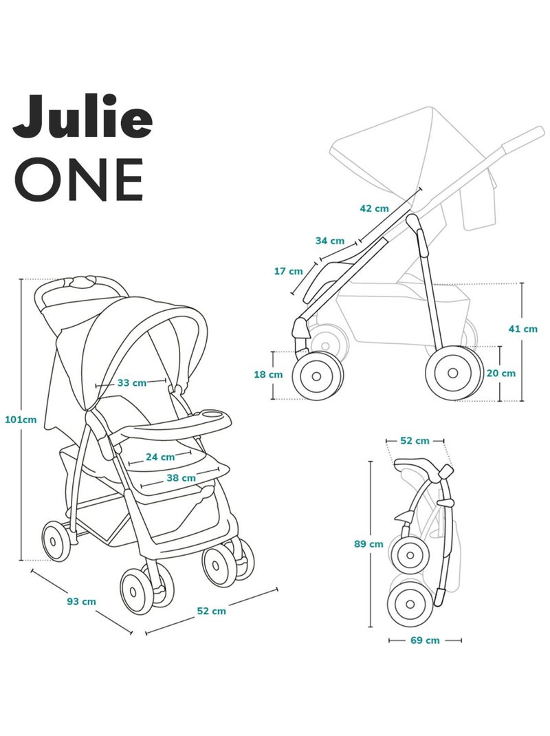 Cochecito compacto LIONELO Julie One - Hasta 22 kg - Ligero y plegable - Accesorios Gris negro - Kiabi