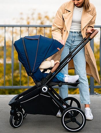 Cochecito de bebé 2 en 1 - LIONELO Mika - Incluye capazo y accesorios - Ruedas grandes - Azul