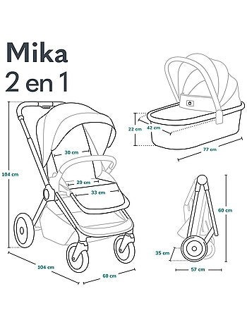 Cochecito de bebé 2 en 1 - LIONELO Mika - Incluye capazo y accesorios - Ruedas grandes - Azul