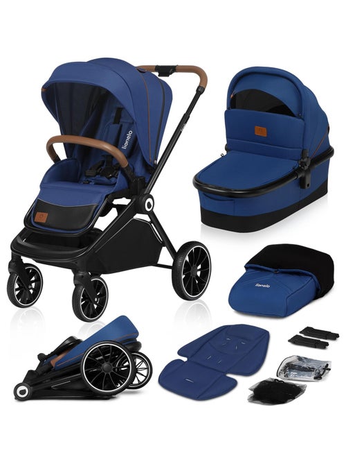 Cochecito de bebé 2 en 1 - LIONELO Mika - Incluye capazo y accesorios - Ruedas grandes - Azul - Kiabi