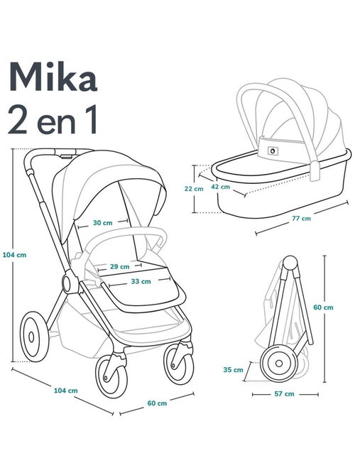 Cochecito de bebé 2 en 1 - LIONELO Mika - Incluye capazo y accesorios - Ruedas grandes - Azul - Kiabi