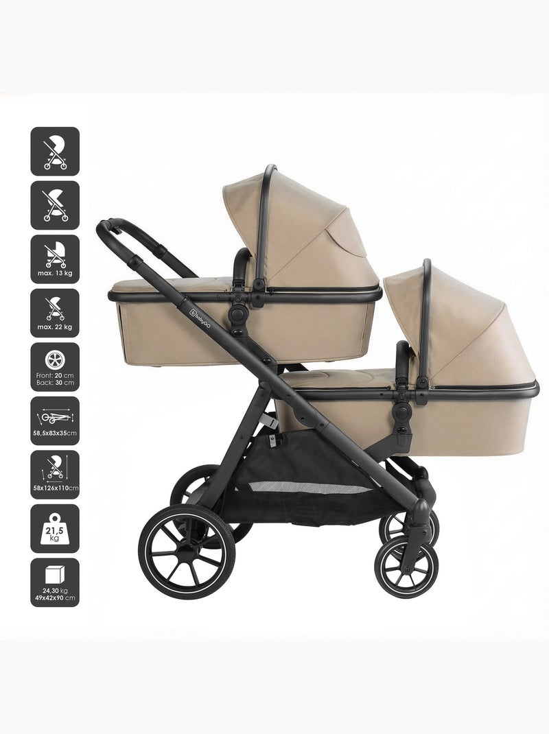 Cochecito gemelar 2en1 Duo, también apto como cochecito para hermanos – babyGo Beige - Kiabi