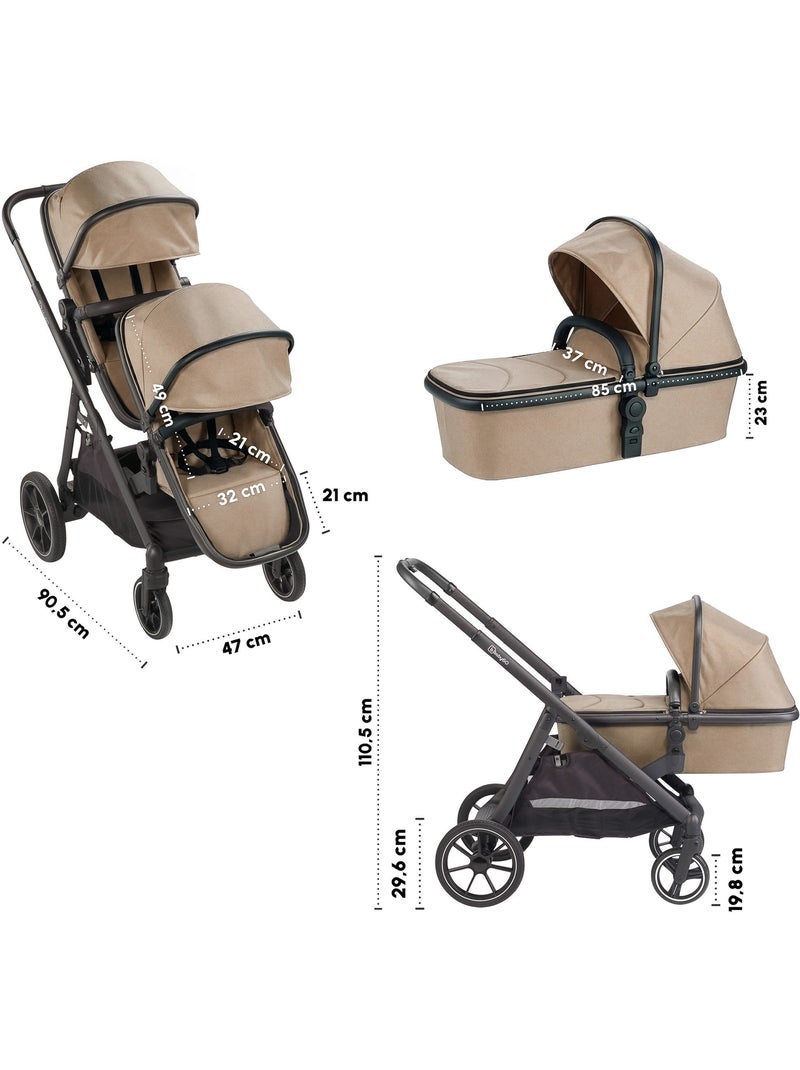 Cochecito gemelar 2en1 Duo, también apto como cochecito para hermanos – babyGo Beige - Kiabi