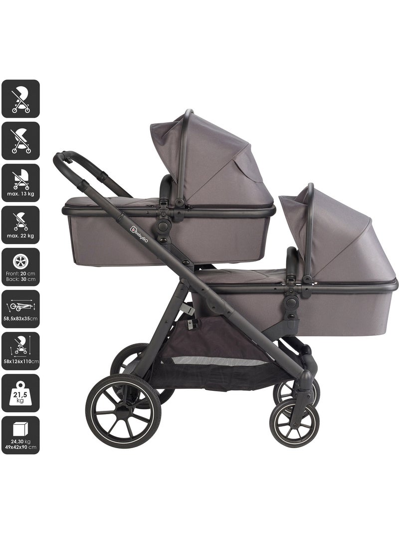Cochecito gemelar 2en1 Duo, también apto como cochecito para hermanos – babyGo Gris negro - Kiabi