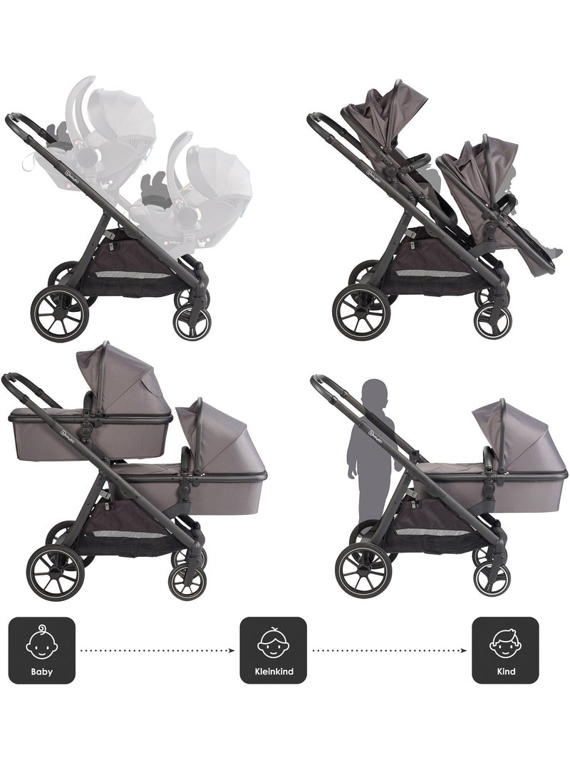 Cochecito gemelar 2en1 Duo, también apto como cochecito para hermanos – babyGo Gris negro - Kiabi