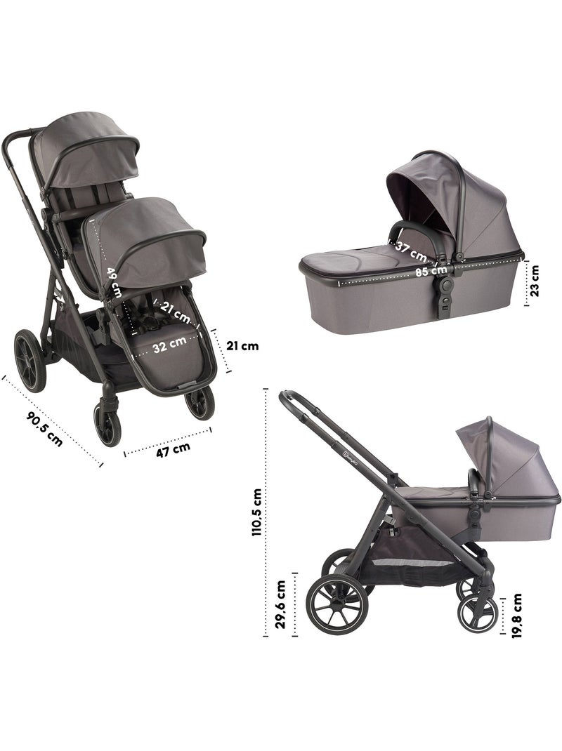 Cochecito gemelar 2en1 Duo, también apto como cochecito para hermanos – babyGo Gris negro - Kiabi
