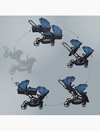 Cochecito gemelar 2en1 Twinner, también apto como cochecito para hermanos – babyGo