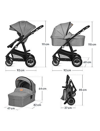 Cochecito LIONELO Bianka Trio - Hasta 22 kg - Pack cochecito, capazo, silla de auto y accesorios