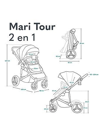 Cochecito Lionelo Mari Tour 2 en 1 - Ruedas grandes - Protector de lluvia y más
