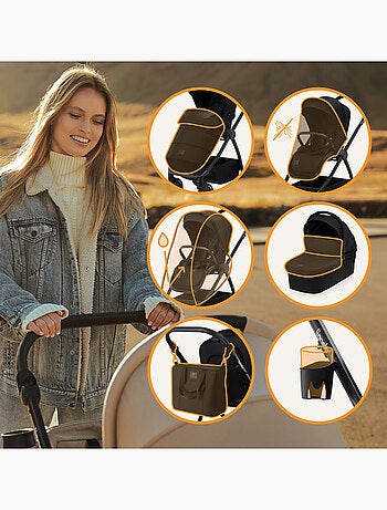 Cochecito LIONELO Meril 3 en 1: Pack de cochecito, capazo, silla de auto, bolso y accesorios