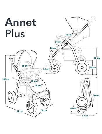 Cochecito todoterreno LIONELO Annet Plus - Hasta 22 kg - Ruedas grandes - Accesorios
