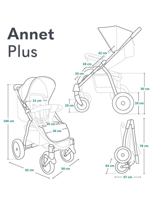 Cochecito todoterreno LIONELO Annet Plus - Hasta 22 kg - Ruedas grandes - Accesorios - Kiabi