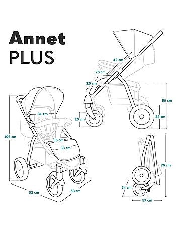 Cochecito todoterreno LIONELO Annet Plus - Hasta 22 kg - Ruedas grandes - Accesorios