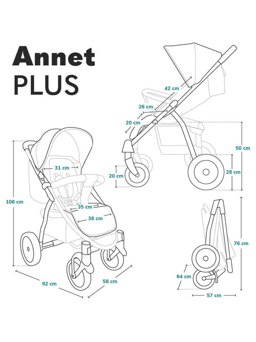 Cochecito todoterreno LIONELO Annet Plus - Hasta 22 kg - Ruedas grandes - Accesorios - Kiabi