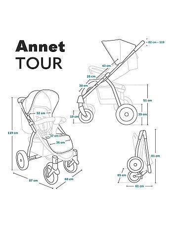 Cochecito todoterreno LIONELO Annet Tour - Ruedas inflables grandes - Hasta 22 kg