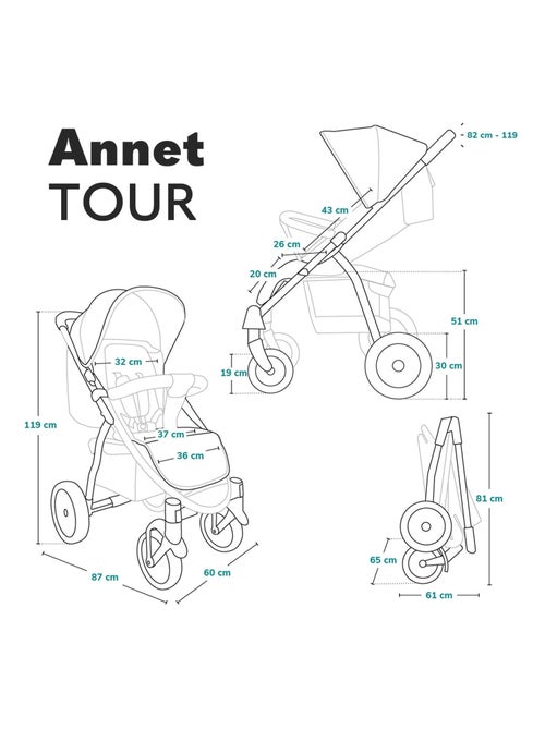 Cochecito todoterreno LIONELO Annet Tour - Ruedas inflables grandes - Hasta 22 kg - Kiabi