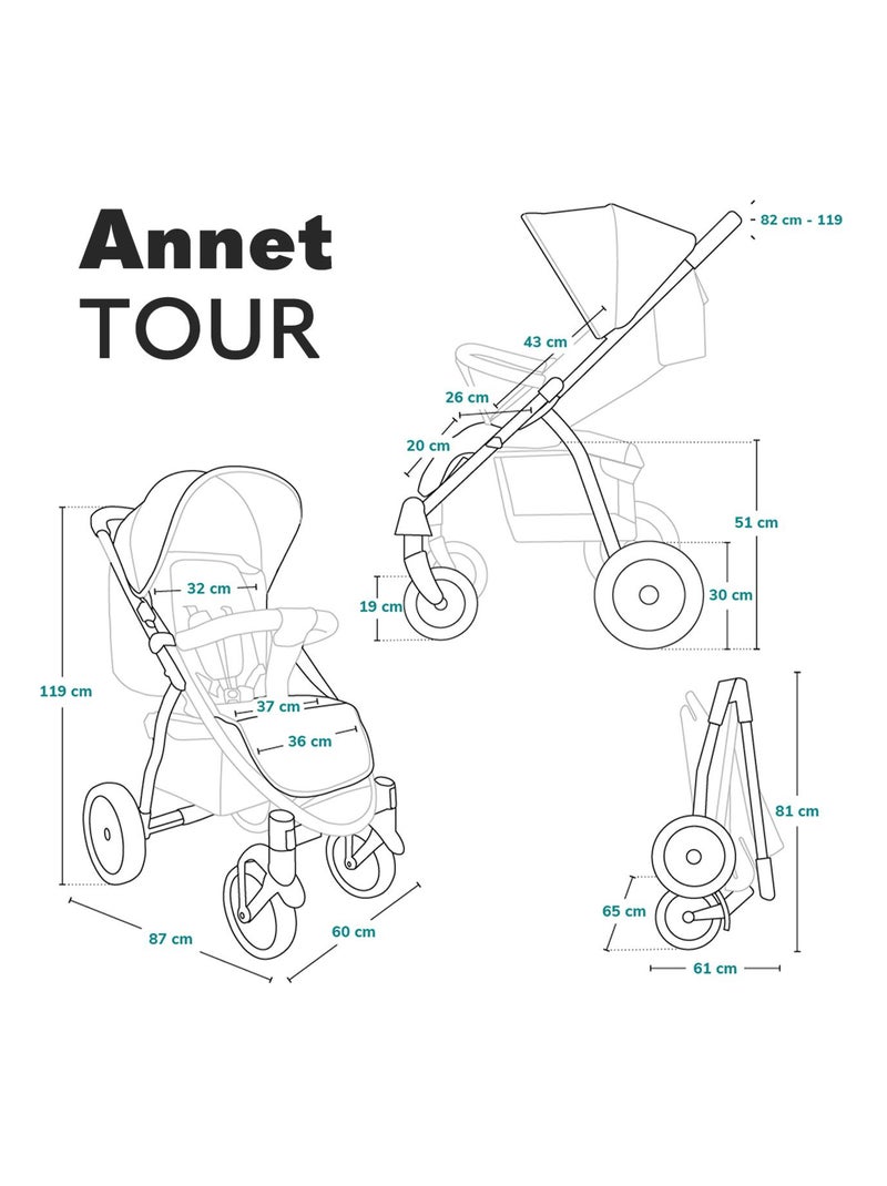 Cochecito todoterreno LIONELO Annet Tour - Ruedas inflables grandes - Hasta 22 kg Negro Multicolor - Kiabi