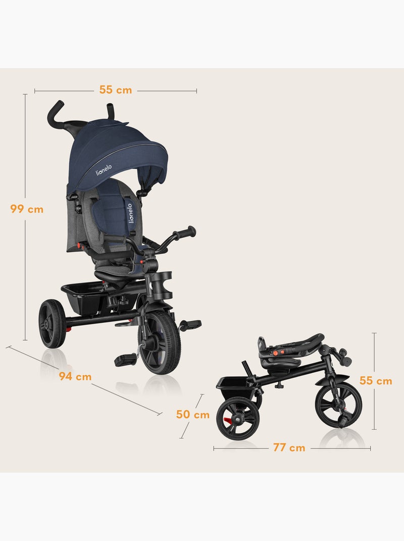 Cochecito y triciclo de bebé LIONELO Haari - Hasta 25 kg - Asiento reversible - Cesta y bolso inclui Azul - Kiabi