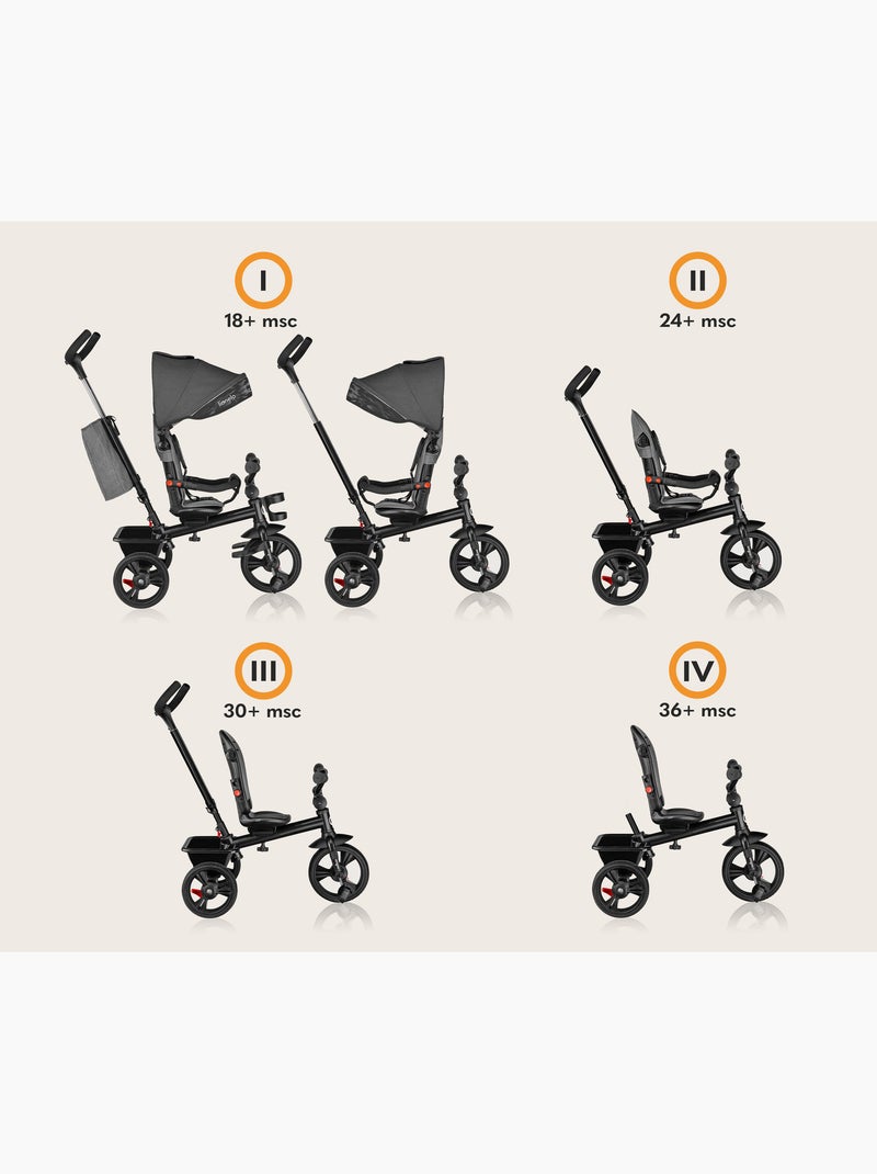 Cochecito y triciclo de bebé LIONELO Haari - Hasta 25 kg - Asiento reversible - Cesta y bolso inclui Negro - Kiabi