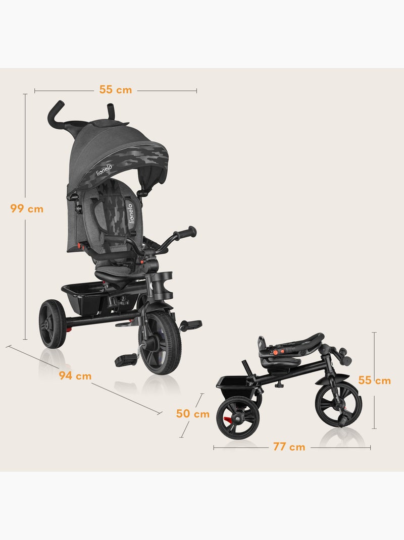 Cochecito y triciclo de bebé LIONELO Haari - Hasta 25 kg - Asiento reversible - Cesta y bolso inclui Negro - Kiabi