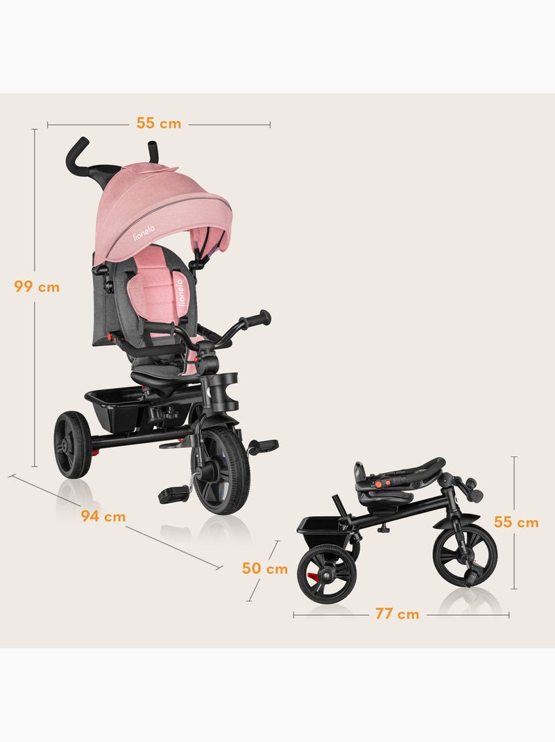Cochecito y triciclo de bebé LIONELO Haari - Hasta 25 kg - Asiento reversible - Cesta y bolso inclui Rosa - Kiabi