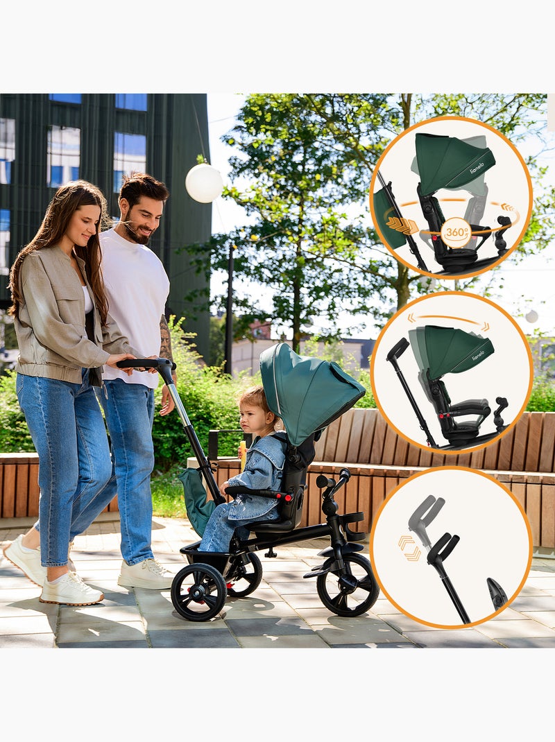 Cochecito y triciclo de bebé LIONELO Haari - Hasta 25 kg - Asiento reversible - Cesta y bolso inclui Verde - Kiabi