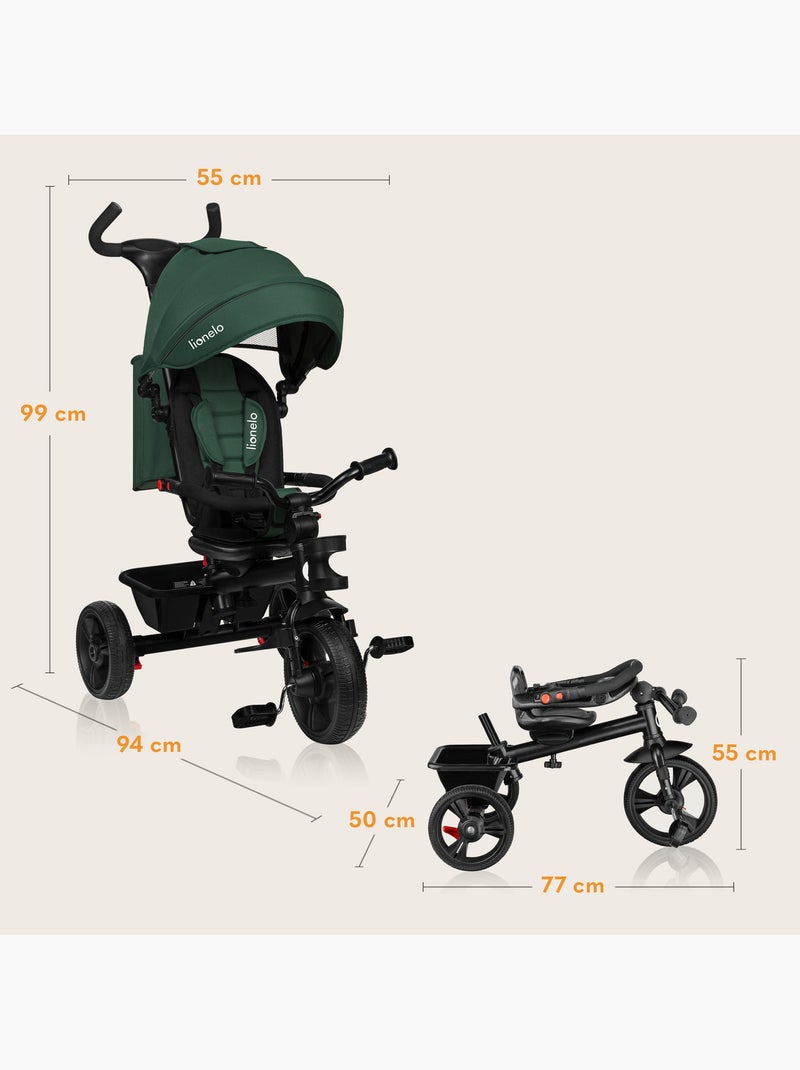 Cochecito y triciclo de bebé LIONELO Haari - Hasta 25 kg - Asiento reversible - Cesta y bolso inclui Verde - Kiabi