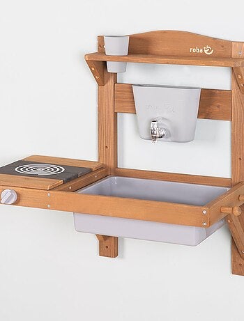 Cocina colgante para niños - mini cocina exterior en madera maciza con accesorios 'Roba'