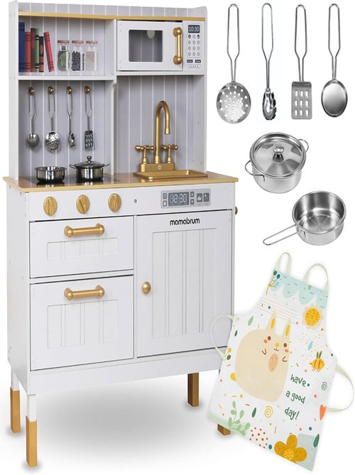 Cocina de madera blanca infantil con accesorios y delantal - Kiabi Cocina de madera blanca infantil con accesorios y delantal - Kiabi