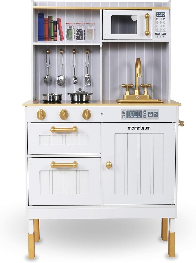 Cocina de madera blanca infantil con accesorios y delantal N/D - Kiabi