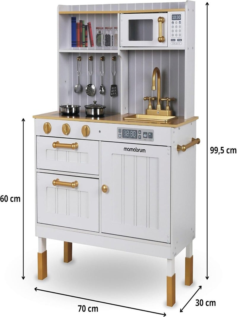 Cocina de madera blanca infantil con accesorios y delantal N/D - Kiabi