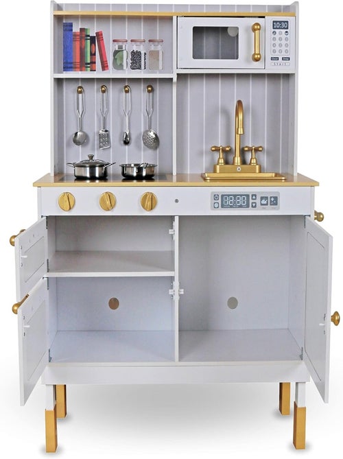 Cocina de madera blanca infantil con accesorios y delantal - Kiabi Cocina de madera blanca infantil con accesorios y delantal - Kiabi
