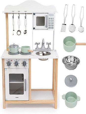 Cocina de madera infantil completa con accesorios y diseño Montessori educativo