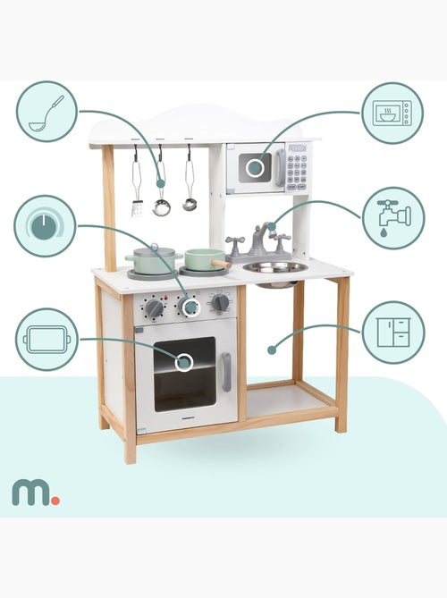 Cocina de madera infantil completa con accesorios y diseño Montessori educativo - Kiabi Cocina de madera infantil completa con accesorios y diseño Montessori educativo - Kiabi