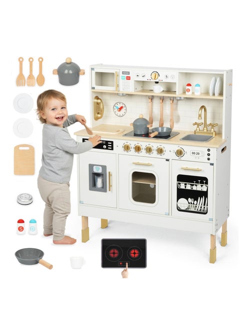 Cocina de madera interactiva XXL para niños con luces LED y accesorios - altura ajustable - Kiabi Cocina de madera interactiva XXL para niños con luces LED y accesorios - altura ajustable - Kiabi