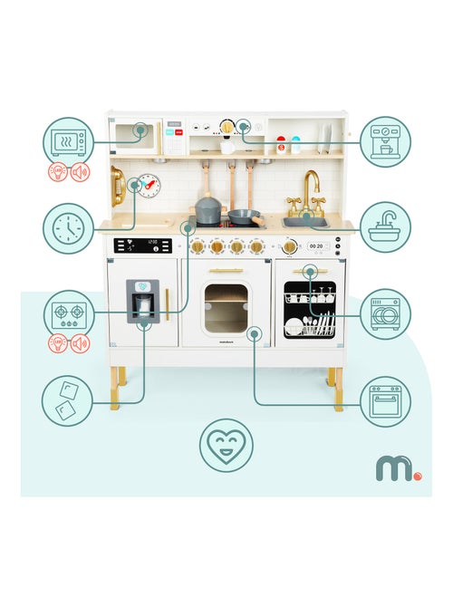 Cocina de madera interactiva XXL para niños con luces LED y accesorios - altura ajustable - Kiabi Cocina de madera interactiva XXL para niños con luces LED y accesorios - altura ajustable - Kiabi
