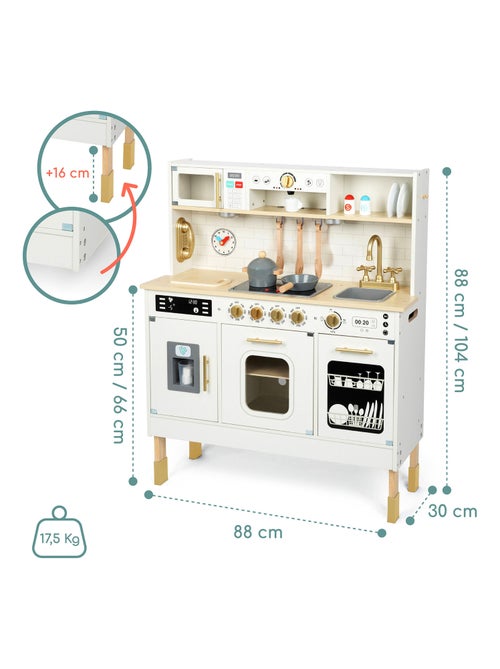 Cocina de madera interactiva XXL para niños con luces LED y accesorios - altura ajustable - Kiabi Cocina de madera interactiva XXL para niños con luces LED y accesorios - altura ajustable - Kiabi