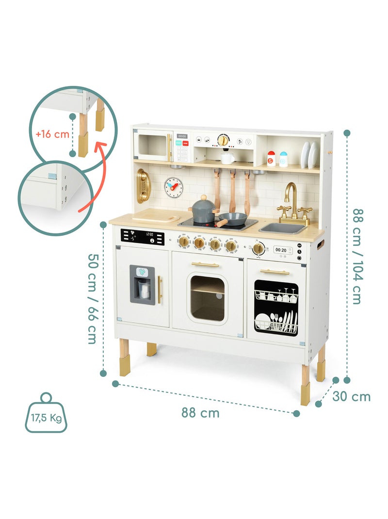 Cocina de madera interactiva XXL para niños con luces LED y accesorios - altura ajustable N/D - Kiabi