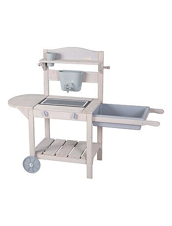 Cocina exterior en madera maciza para niños con barbacoa y ruedas 'Roba BBQ'