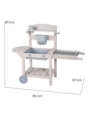 Cocina exterior en madera maciza para niños con barbacoa y ruedas 'Roba BBQ'