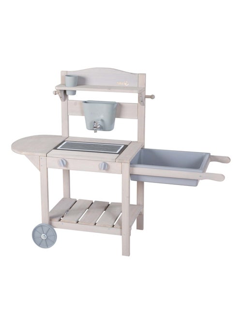 Cocina exterior en madera maciza para niños con barbacoa y ruedas 'Roba BBQ' - Kiabi