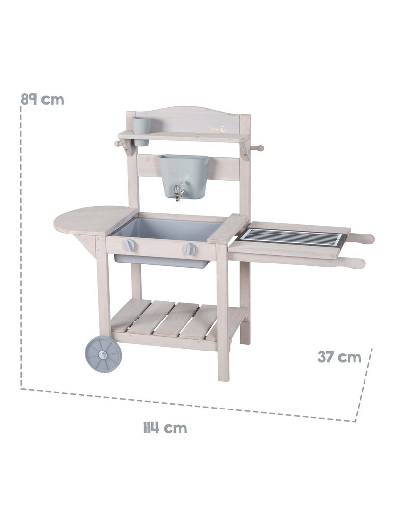 Cocina exterior en madera maciza para niños con barbacoa y ruedas 'Roba BBQ' Gris - Kiabi